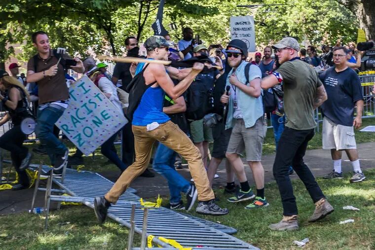 White supremacist groups clashed with  counterprotesters in Charlottesville, Va., on Saturday.