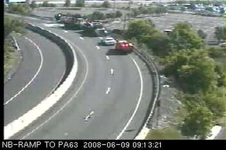 A rear angle of the accident scene from a PennDOT traffic camera.