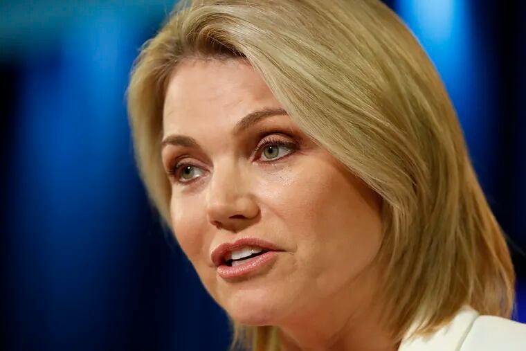 The State Department says spokeswoman Heather Nauert, picked by President Donald Trump to be the next U.S. ambassador to the United Nations but never officially nominated, has withdrawn her name from consideration on Saturday, Feb. 16, 2019.