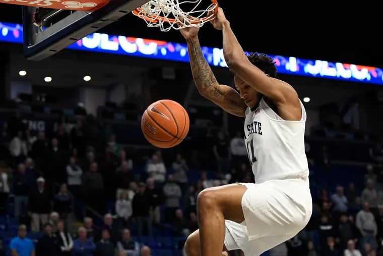 Penn State's Lamar Stevens (11), shown scoring during a Dec. 20 game against Central Connecticut State, is excited to be playing at the Palestra.