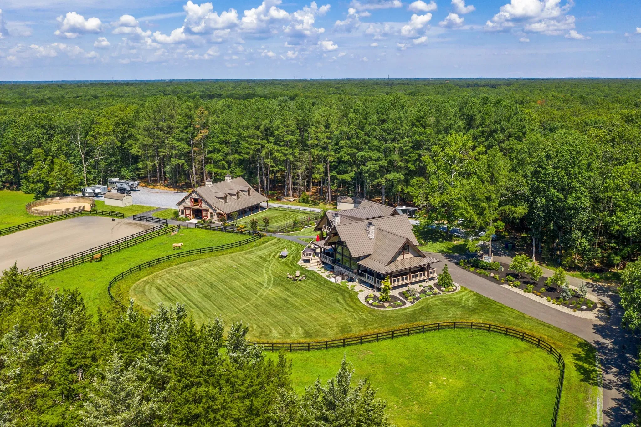 An aerial view shows just part of the bucolic 31-acre property that the Rodriguezes bought in 2016. "Everybody that comes back here says, 'I don't feel like I'm in New Jersey,'" says Joe.