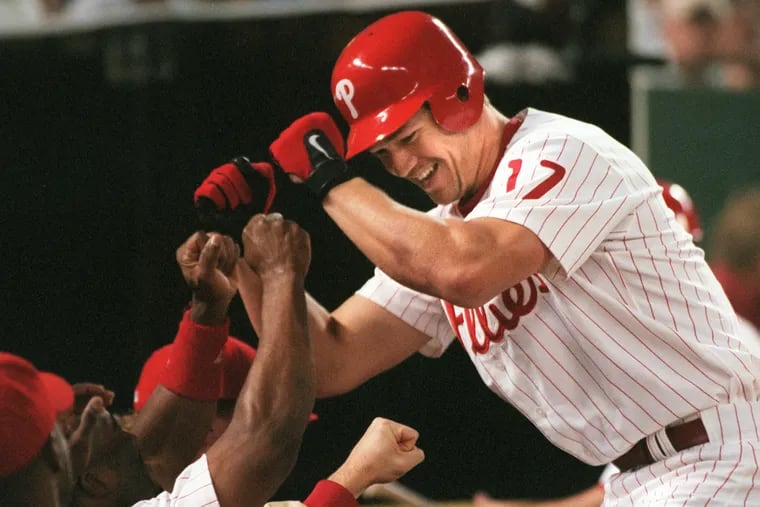 Scott Rolen celebrates a home run in 2000. Rolen, who spent the first 6½ of his 17 major league seasons with the Phillies, was elected to baseball's Hall of Fame Tuesday.