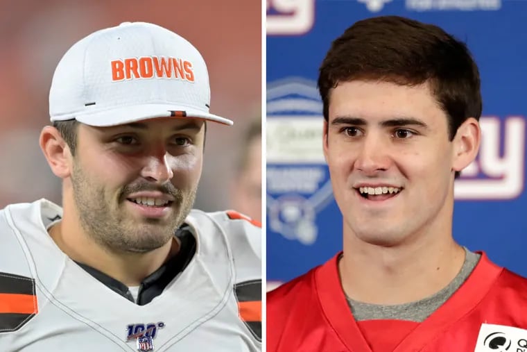 Cleveland Browns quarterback Baker Mayfield (left) clarified his comments about New York Giants quarterback Daniel Jones (right) on Instagram on Tuesday.