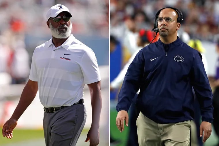 Illinois coach Lovie Smith (left) and Penn State coach James Franklin will be on opposite sidelines Friday night. AP
