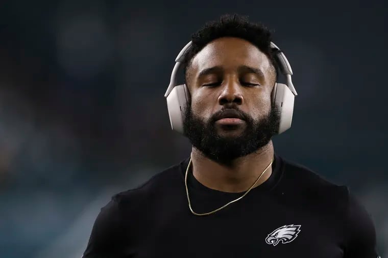 Eagles running back Boston Scott preparing for a game against the Green Bay Packers at Lincoln Financial Field on Nov. 27.