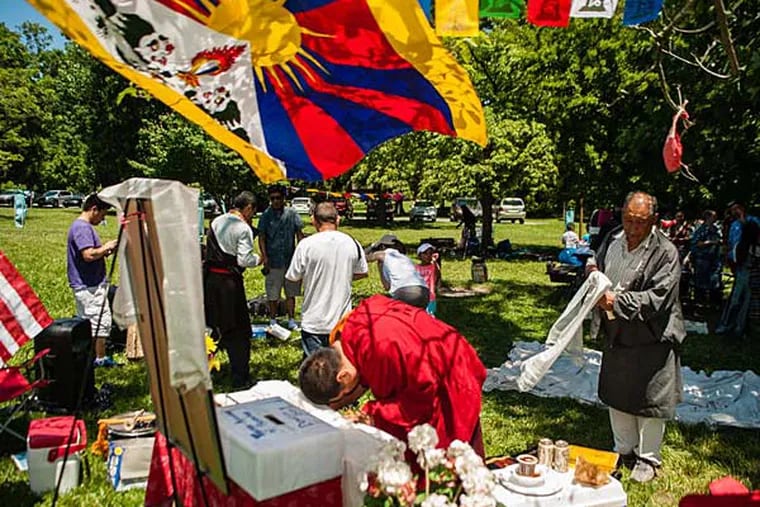 Tibetans from the Philadelphia area gather at Fort Washington State Park for the Dalai Lama's 80th birthday. (Matthew Hall/Staff)