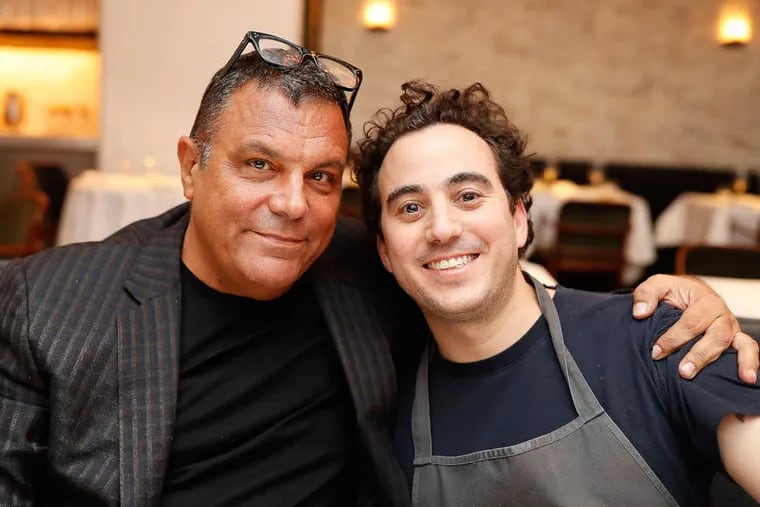 Stephen Starr (left) and chef Daniel Rose in the dining room at Le Coucou in New York.