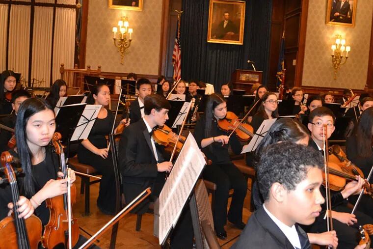 One of the Youth Orchestras at  the 2015 Philadelphia Youth Orchestra Gala Dinner at the Union League in Philadelphia, PA on March 20, 2015. (Maggie Henry Corcoran / For the Philadelphia Inquirer)