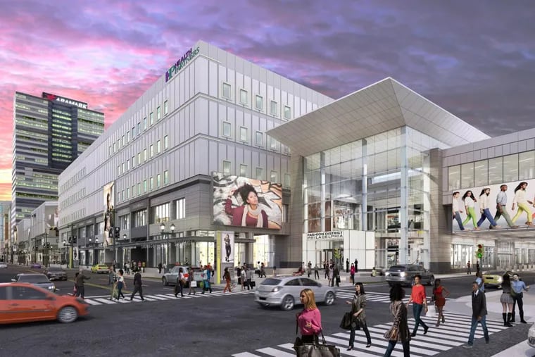 Artist’s rendering of redeveloped Gallery at Market East shopping mall, with Fashion District Philadelphia signage.