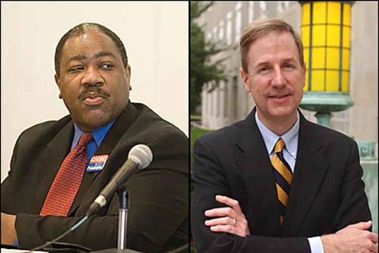 Philadelphia City Councilman W. Wilson Goode Jr., left, and Roger Clegg, of the Center for Equal Opportunity, debate the question: Should a portion of city contracts be set aside for minority bidders? (File photos)