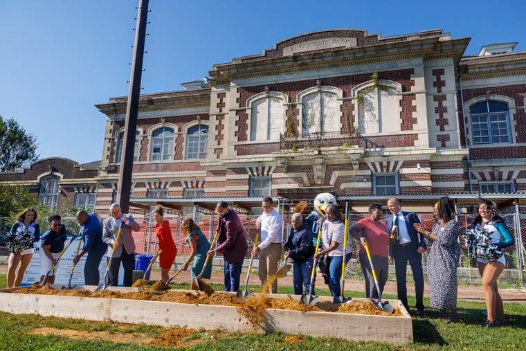 City officials and representatives from the Philadelphia Eagles were at the Kingsessing Recreation Center for a ceremonial groundbreaking Tuesday. The rec center is scheduled to get renovated as part of the city's Rebuild program.