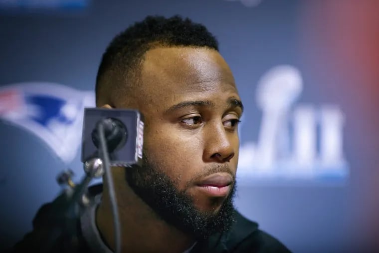 James White during Super Bowl press conferences Tuesday.