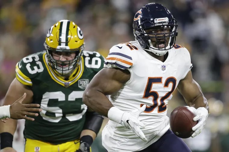 Khalil Mack, right, and the Bears host the Seahawks on Monday night.