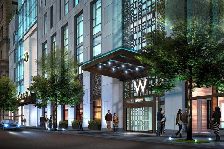 Artist’s rendering of Element by Westin and W Hotel under construction in Center City.