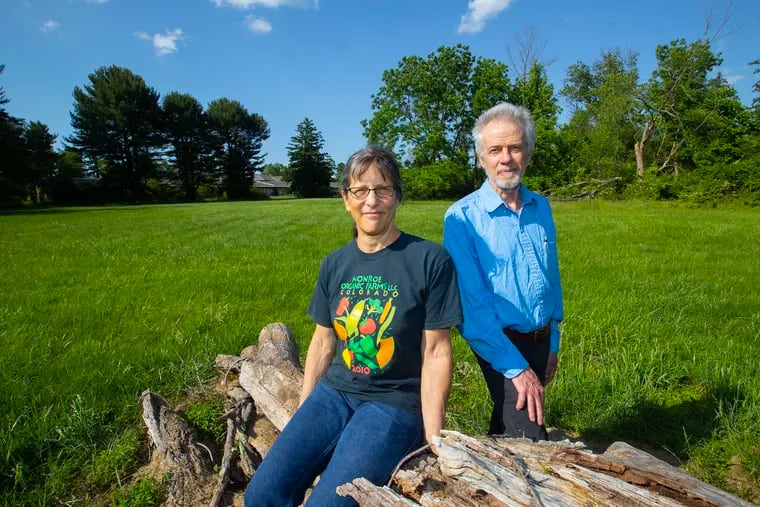 John and Peggy Ambler, pictured on their property in Horsham, say the Hatboro-Horsham School District's agreement to sell the former Limekiln Simmons Elementary School to a developer is violating the agreement made with Dorothea Simmons, who gifted the land to the district in 1932.