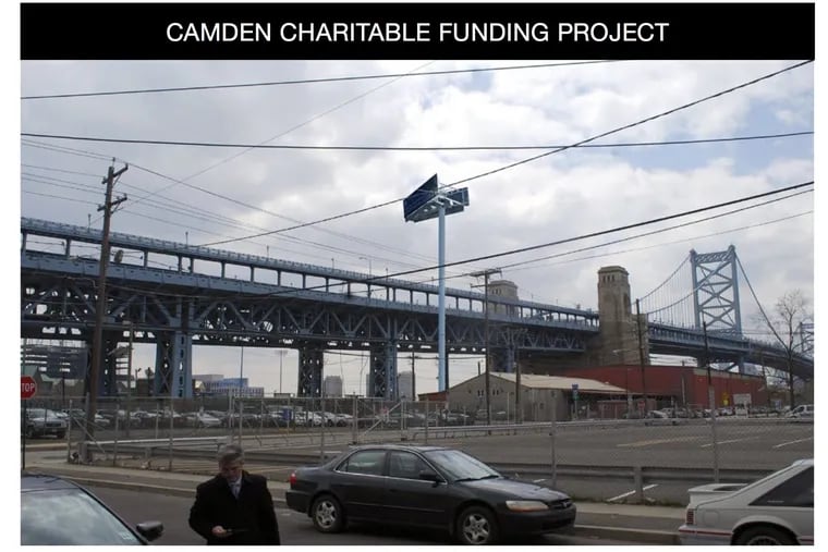 View of proposed billboard location on Camden waterfront. Camden Charitable Funding Project.
