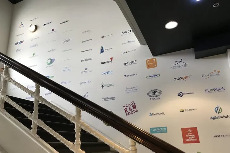 At Ben Franklin Technology Partners’ office at the Navy Yard, the staircase is a who’s who of start-ups in which it has invested.