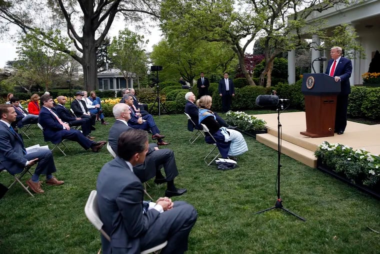 President Donald Trump speaks about the coronavirus in the Rose Garden of the White House.