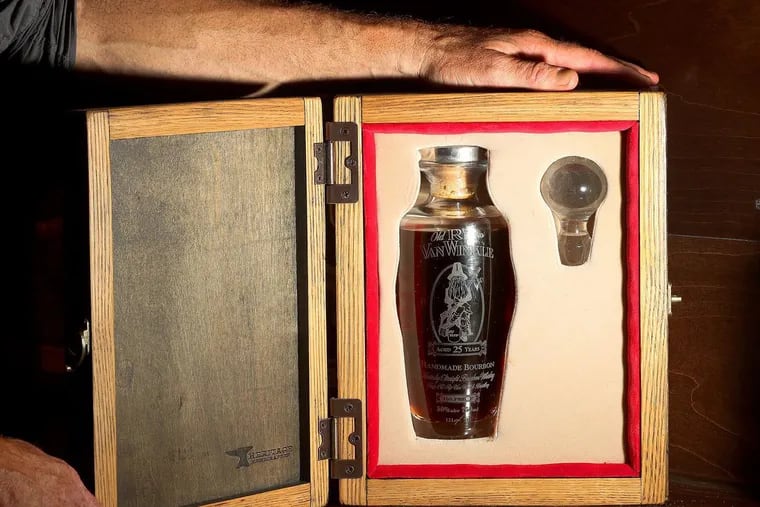 A bottle of the ultra rare Pappy Van Winkle 25 bourbon.