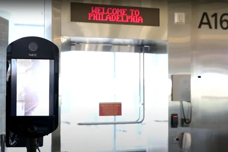 A biometric face scanner at Philadelphia International Airport, which is working with U.S.  Customs and Border Protection, to install the technology at dozens of gates to verify the identities of foreign nationals leaving the U.S.