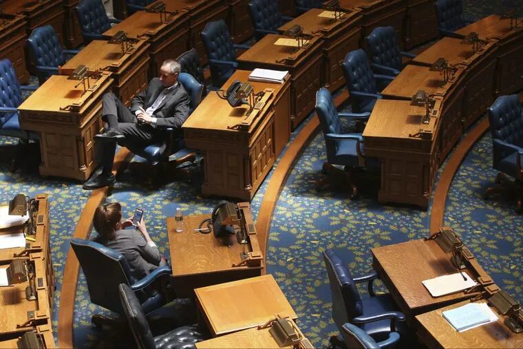 The Assembly chambers at the New Jersey State House were quiet on Sunday amid the government shutdown.