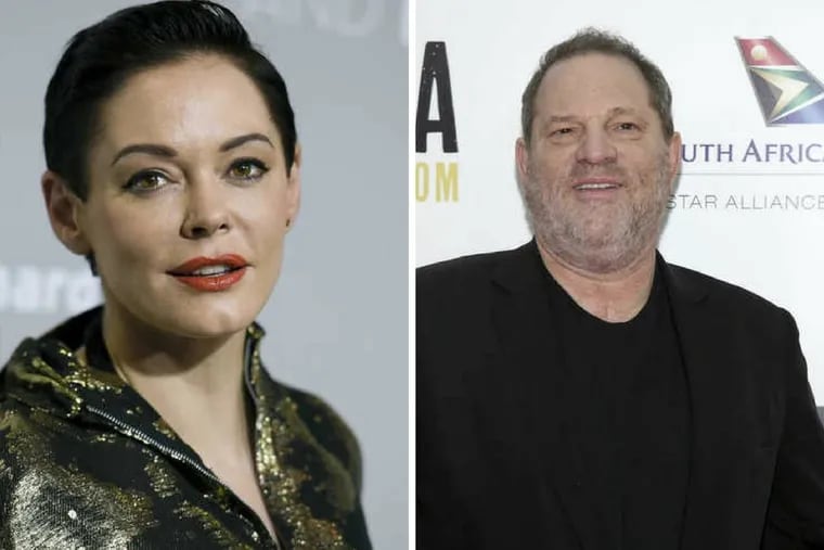 Actress Rose McGowan (left) has accused Hollywood producer Harvey Weinstein of sexual assault. On Thursday, McGowan’s Twitter account was suspended after she used the social media platform to speak out against Weinstein.