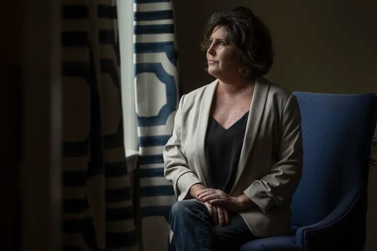 April Hynes at her Washington Crossing, Pa., home Friday. Hynes was diagnosed with stage 4 metastatic breast cancer in spring 2020, and almost missed a crucial virtual appointment after the veto of a telemedicine bill put forth by state lawmakers.