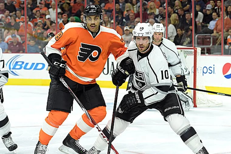 Flyers right wing Pierre-Edouard Bellemare and Kings center Mike Richards. (Eric Hartline/USA Today Sports)