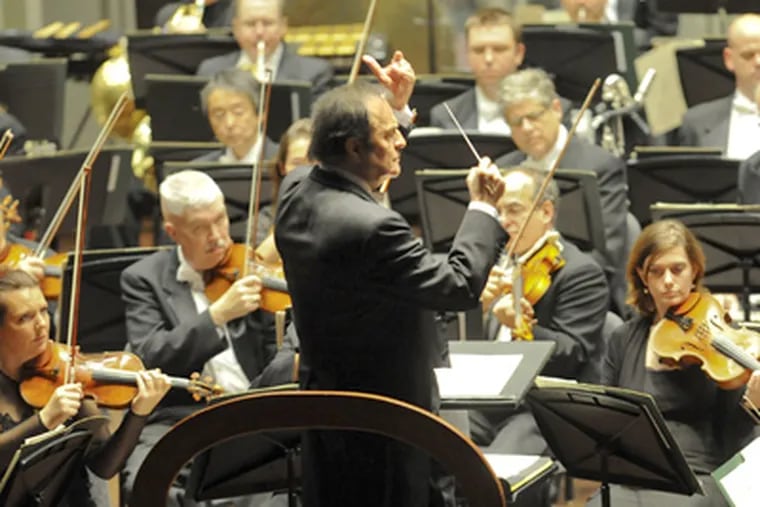 Charles Dutoit conducts the opening concert of the Philadelphia Orchestra at Penn's Irvine Auditorium. (Clem Murray / Staff Photographer)