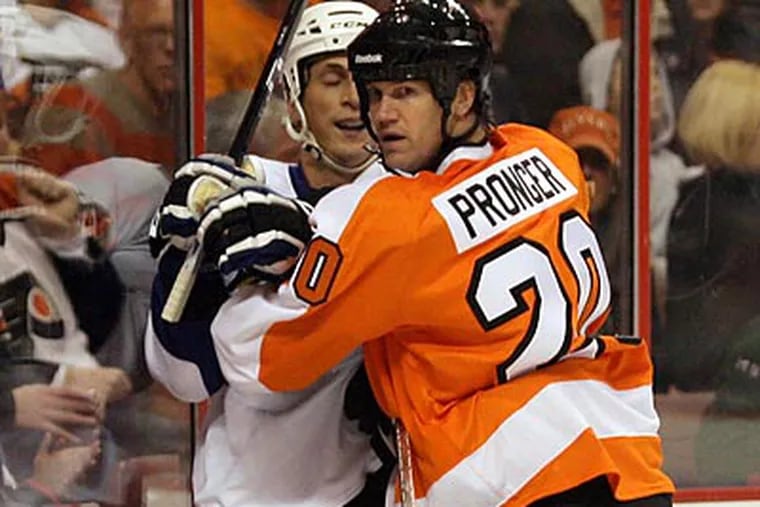 "I don't think I've ever said I was 100 percent," Chris Pronger said yesterday. (Yong Kim/Staff file photo)