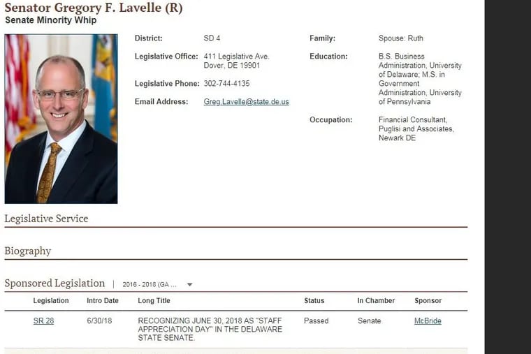 State Sen. Greg Lavelle, R-Del. 4, is one of a string of Republican men who lost their seats to Democratic women in suburban districts along U.S. 202 in voting Nov. 6, 2018. He was beaten by schoolteacher Laura Sturgeon.