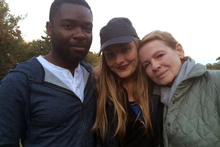 Maris Curran (center) on the set of “Five Nights in Maine” with stars David Oyelowo and Dianne Wiest.