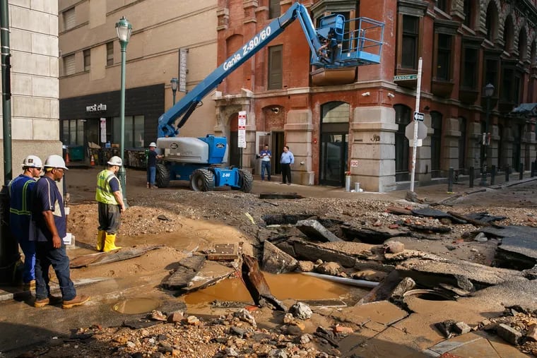 The aftermath of the flooding at Sansom and Juniper Streets on the morning of July 3, 2018.