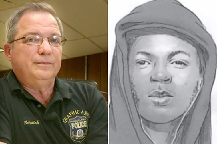 Forensic illustrator Roderick Scratchard (left) drew the composite of the Kensington strangler (right). (Charles Fox / Staff Photographer)
