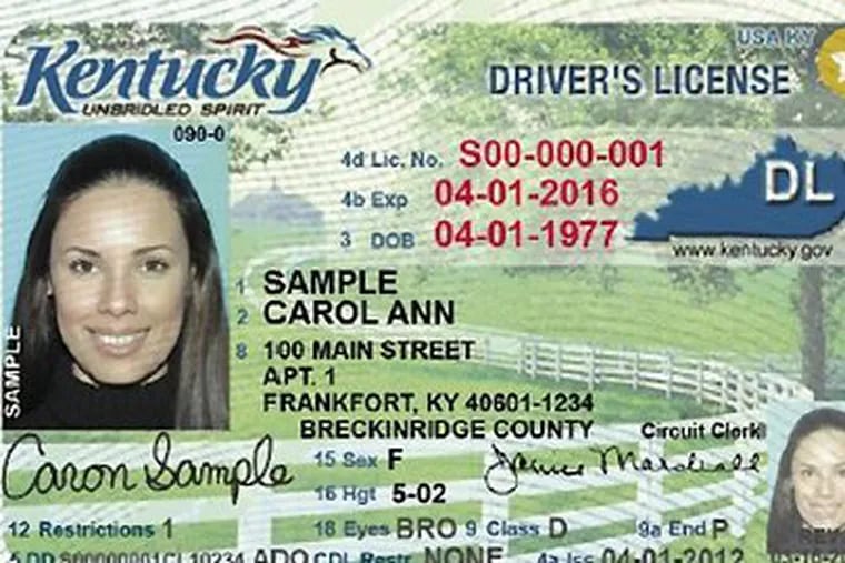 An example of REAL ID card in Kentucky.