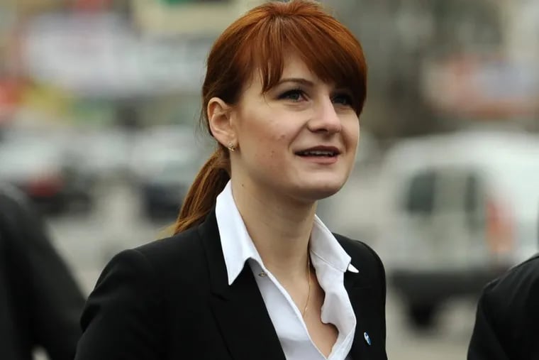 In this file image, Maria Butina attends a rally at Krasnopresnenskaya Zastava Square in support of legalizing the possession of handguns and gun ownership on April 23, 2013, in Moscow.
