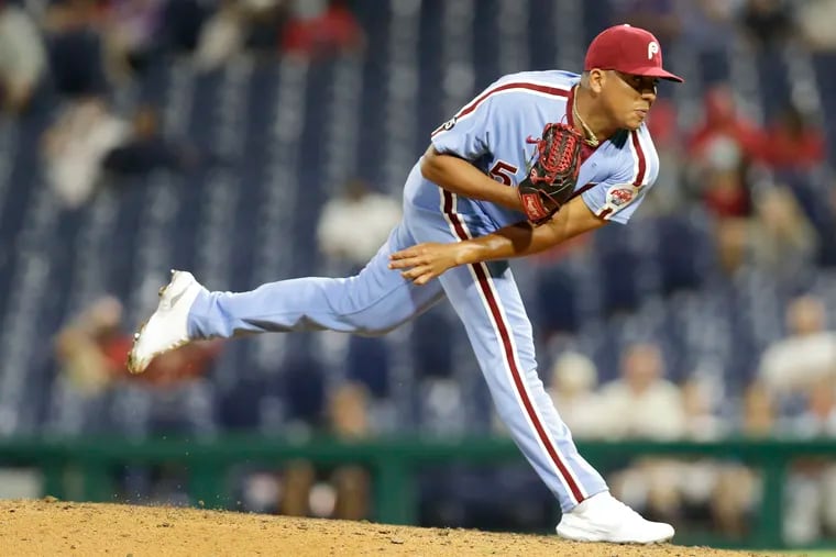 Ranger Suarez pitching against the Marlins on May 20 at Citizens Bank Park.