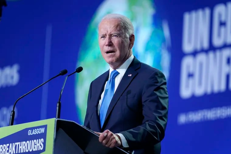 President Joe Biden speaks during the "Accelerating Clean Technology Innovation and Deployment" event at the COP26 U.N. Climate Summit, on Tuesday in Glasgow, Scotland.