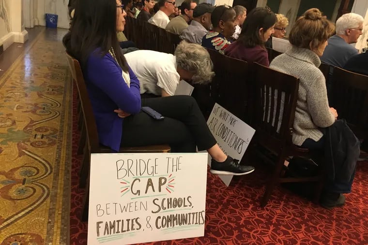 A hearing on the state of Philadelphia's schools drew about 100 people Monday, with parents and advocates calling for increased investment in the district.