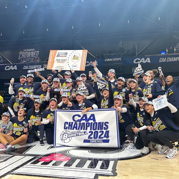Drexel celebrates the CAA championship and berth into the women's NCAA Tournament.