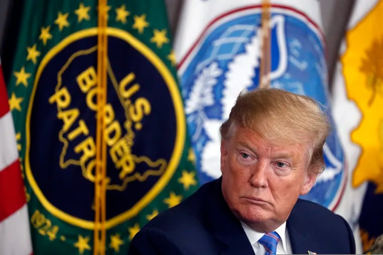 FILE - In this April 5, 2019, file photo, President Donald Trump participates in a roundtable on immigration and border security at the U.S. Border Patrol Calexico Station in Calexico, Calif.