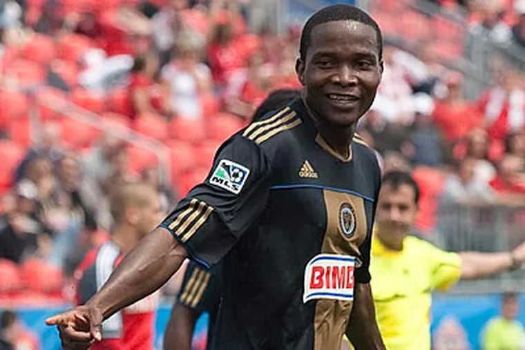 Danny Mwanga scored twice during the Union's 6-2 win over Toronto FC. (AP Photo/The Canadian Press, Chris Young)