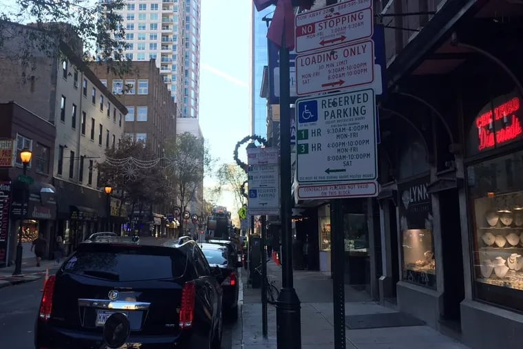 Metered street parking on North 8th St., in Market East.