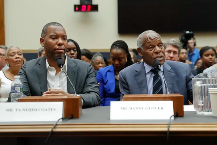 Actor Danny Glover (right) and author Ta-Nehisi Coates testify about reparation for the descendants of slaves during a hearing before the House Judiciary Subcommittee on the Constitution, Civil Rights and Civil Liberties, at the Capitol in Washington, Wednesday, June 19, 2019.