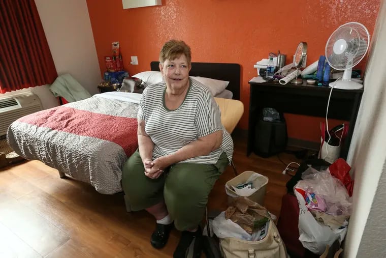 Homeless, Lynn Schutzman, who is a former pharmacist who had been living in her Mercedes in a King of Prussia parking lots, now in a Motel 6 in King of Prussia, Friday, May 3, 2019