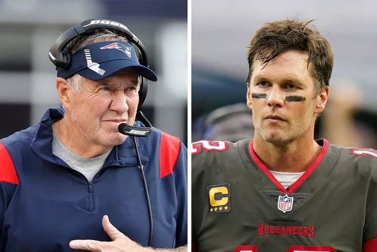 Tampa Bay Buccaneers quarterback Tom Brady (right) travels to New England on Sunday to face the Patriots and his former head coach, Bill Belichick.