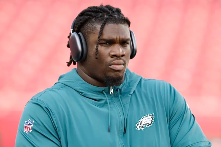 Eagles defensive tackle Jordan Davis before the Eagles played the Tampa Bay Buccaneers on Monday, Sept. 25, 2023.