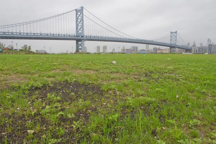 View of the ground where the former Riverfront Prison used to stand, just north of the Ben Franklin Bridge in Camden. This is one of the sites Camden County is promoting to attract Amazon's second headquarters there.