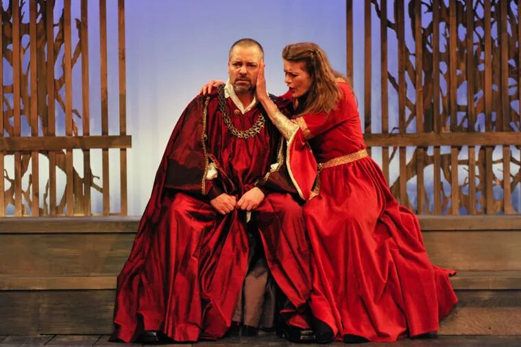 Rob Kahn as Macbeth and Annabel Capper as Lady Macbeth in The Philadelphia Shakespeare Theatre's production of "Macbeth." Photo: Kendall-Whitehouse.