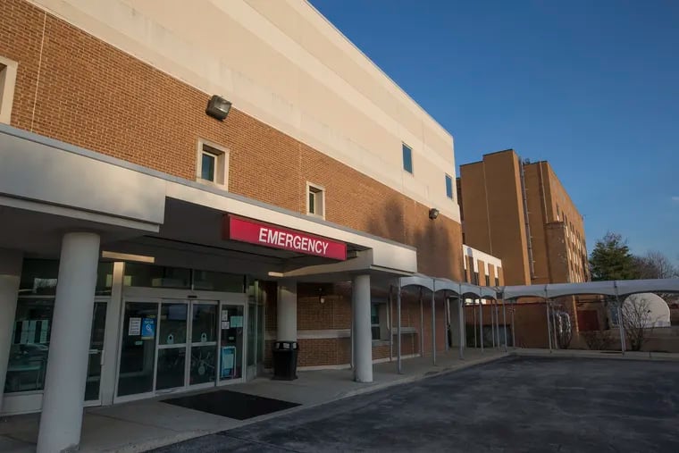 The emergency room entrance at Suburban Community Hospital in Norristown.